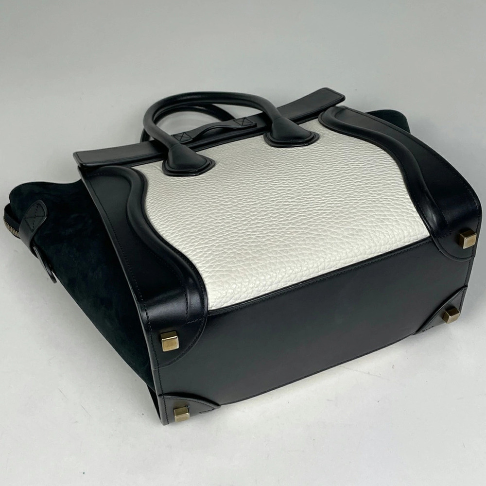 Celine Bicolor Tote Luggage White Handbag Shopper Black Leather White Black